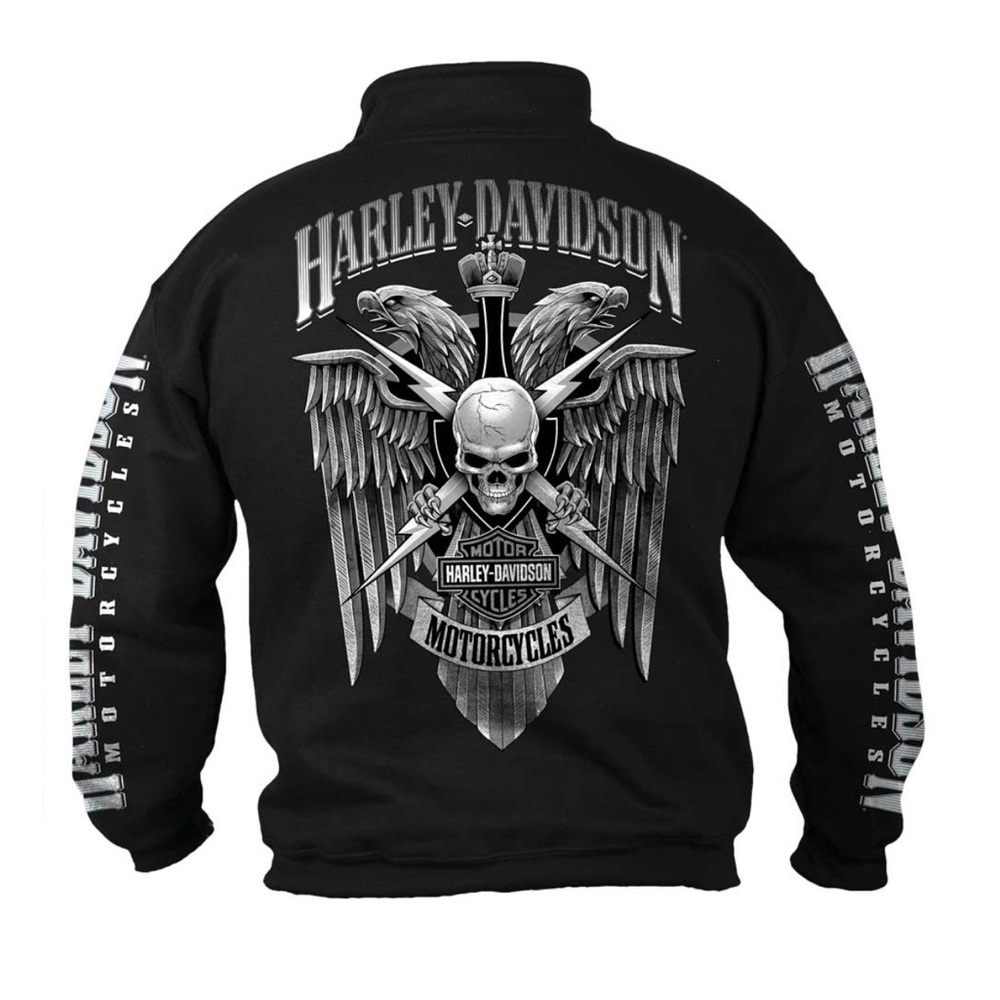 Harley-Davidson Black 1/4 Zip Pullover with Skull & Wings Graphic